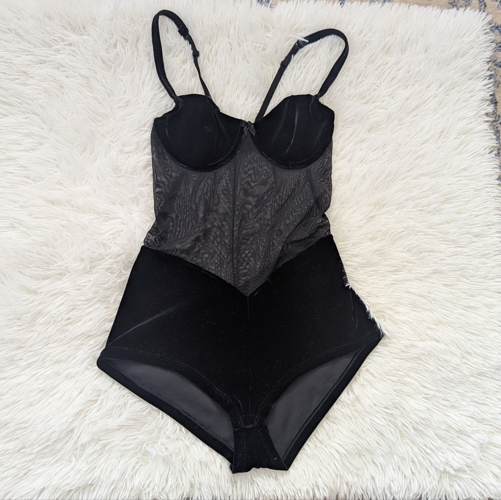 Vintage Private Luxuries Velvet Bodysuit Small See Through Middle